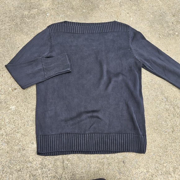 Lauren Ralph Lauren Sweaters - Lauren Ralph Lauren 100% Silk Knit XL Navy Blue Boat Neck Top Elegant Ribbed EUC